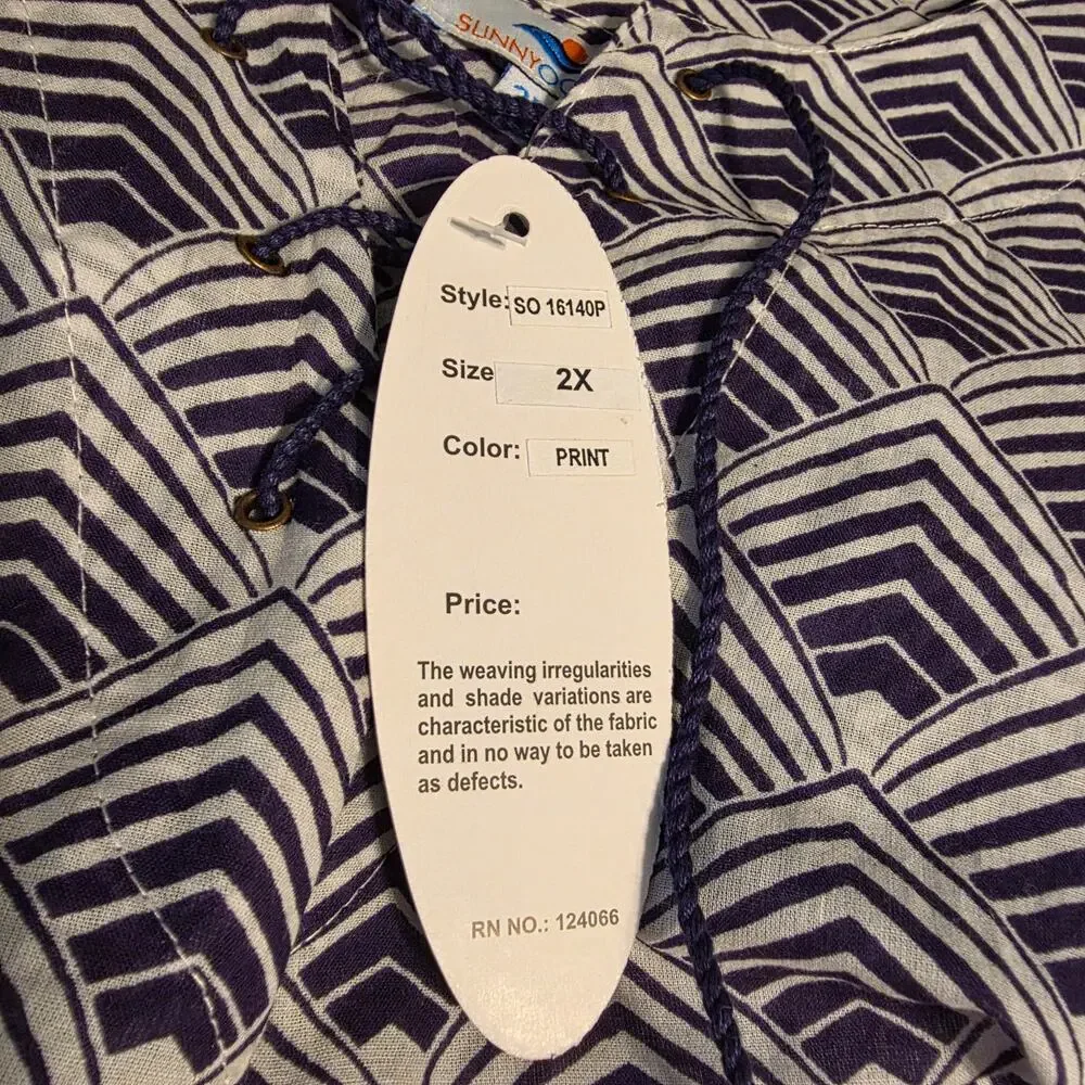 NWT Women's Sunny Oceans Beach Cover-up 100% cotton pockets size 2X